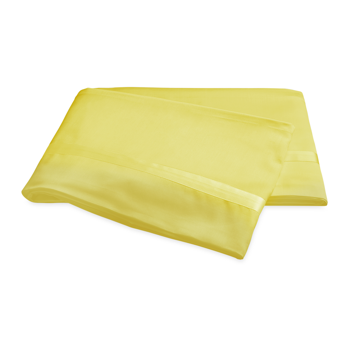 Folded Flat Sheet of Matouk Nocturne Bedding in Lemon Color