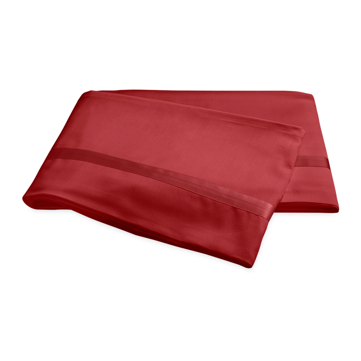 Folded Flat Sheet of Matouk Nocturne Bedding in Scarlet Color