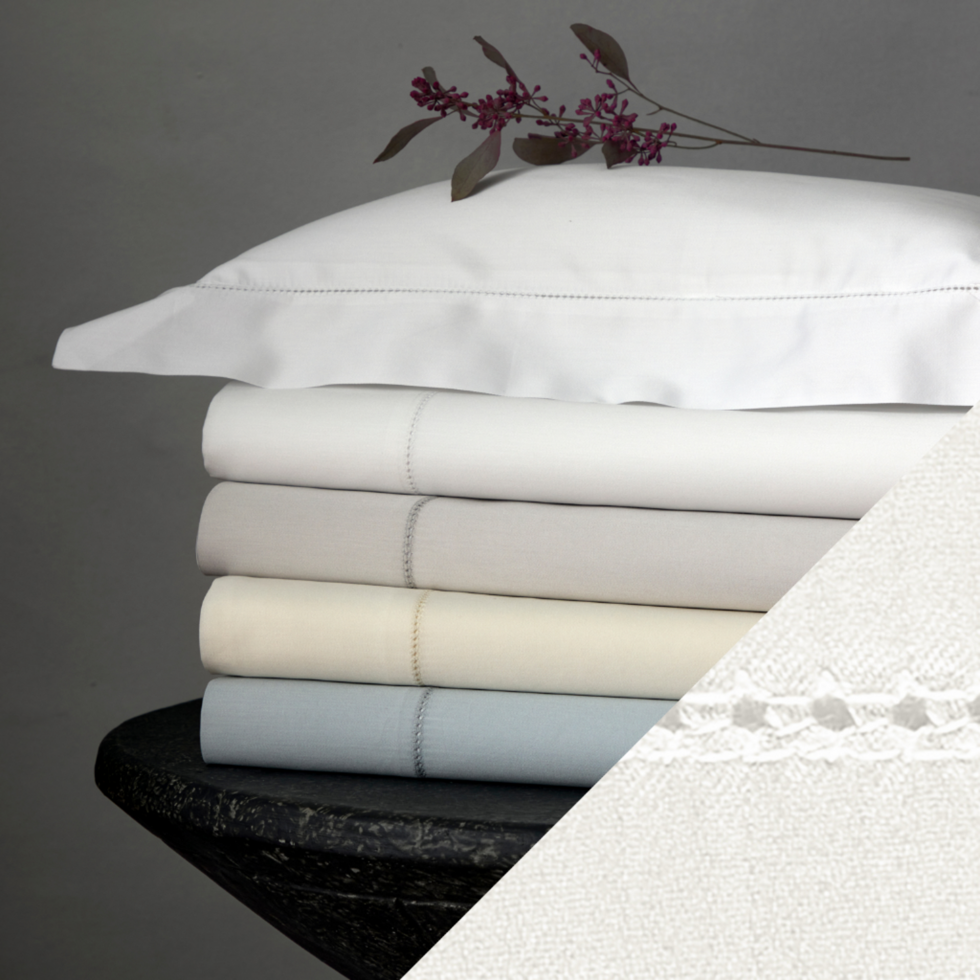 Matouk Nocturne Hemstitch Stack Bone Main Fine Linens