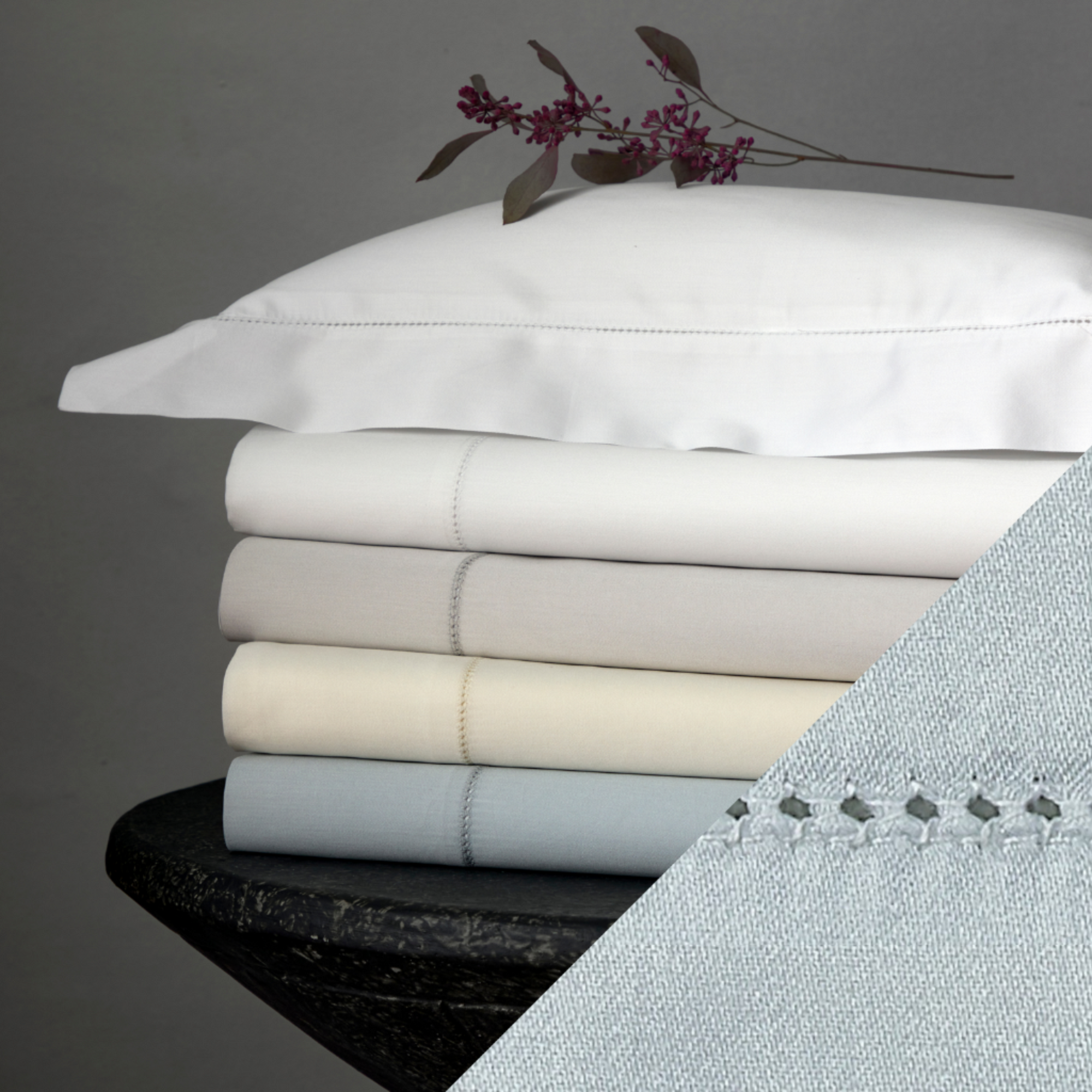 Matouk Nocturne Hemstitch Stack Pool Main Fine Linens