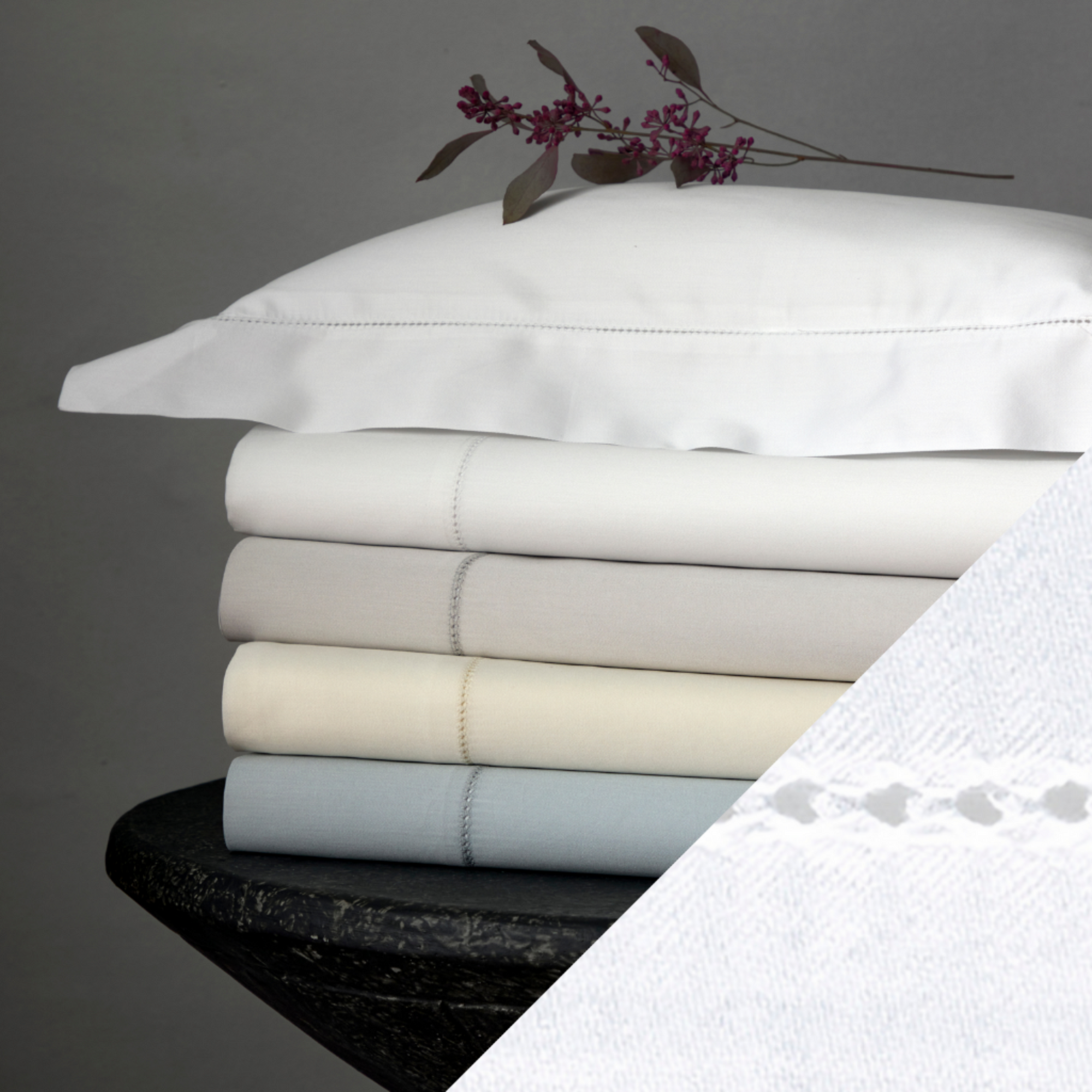 Matouk Nocturne Hemstitch Stack White Main Fine Linens