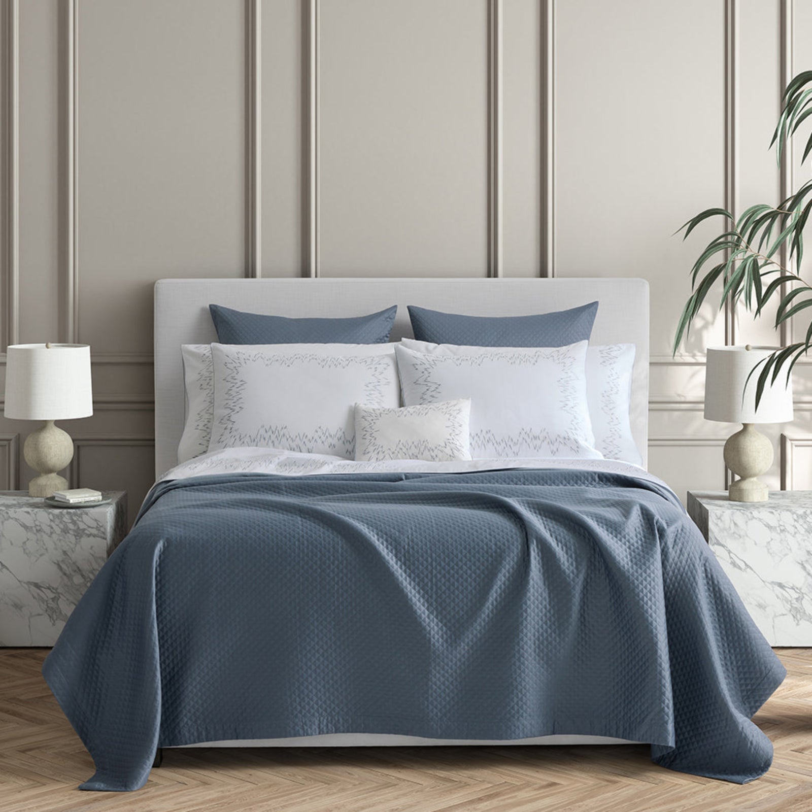 Matouk Petra Bedding Main Steel Blue Fine Linens