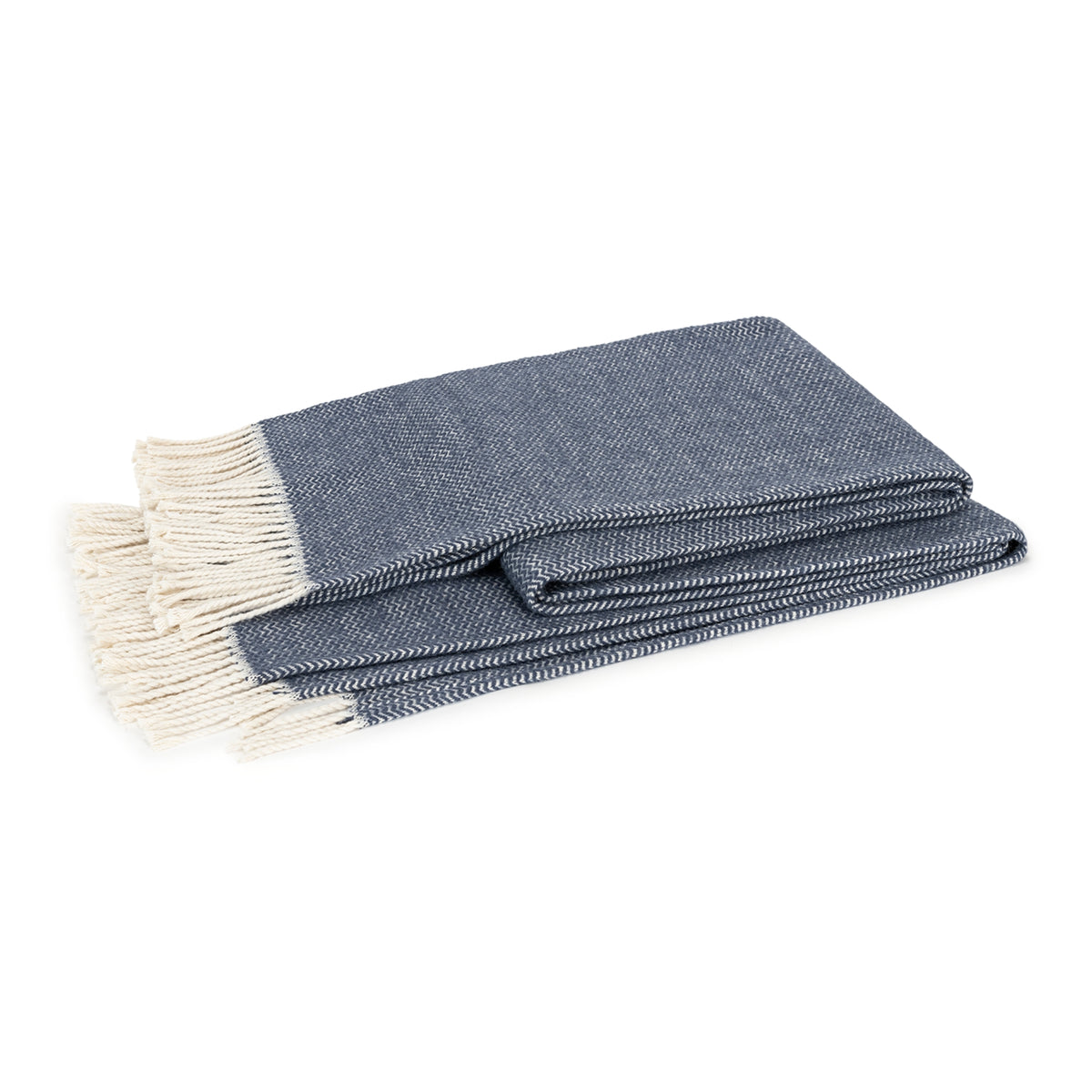 Folded Matouk Rhodes Throws - Prussian Blue colored against white background