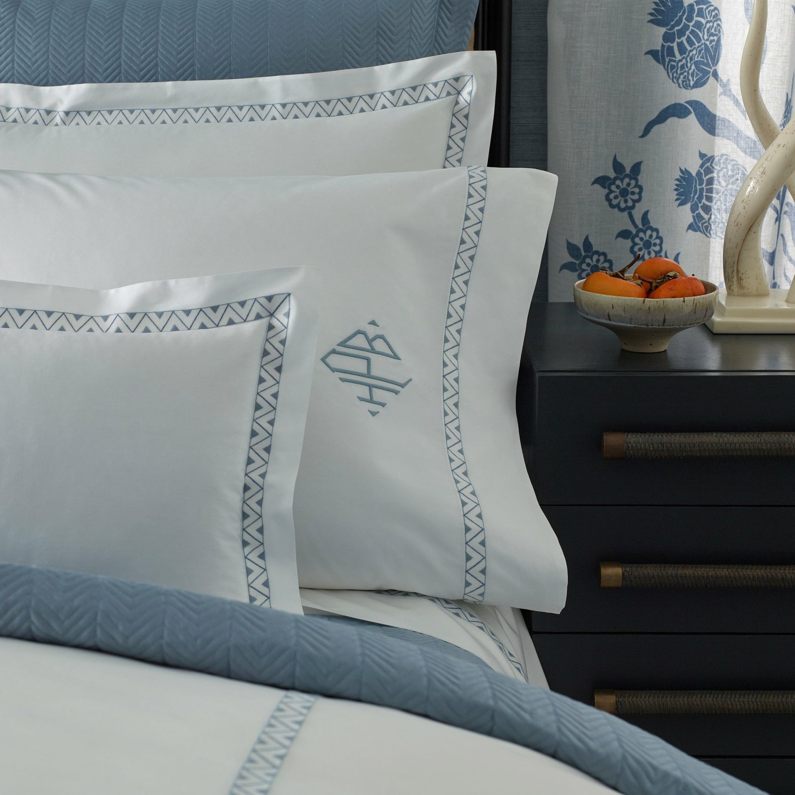 Matouk Schumacher Prado Bedding Main Hazy Blue Fine Linens