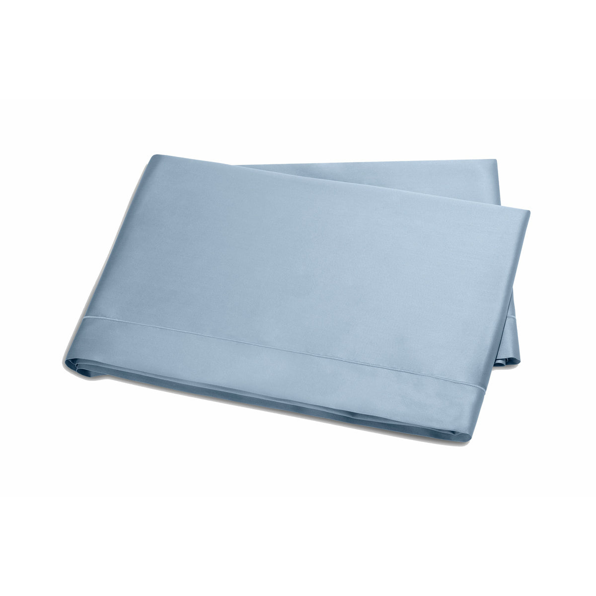 Matouk Talita Satin Stitch Bedding Flat Sheet Hazy Blue Fine Linens