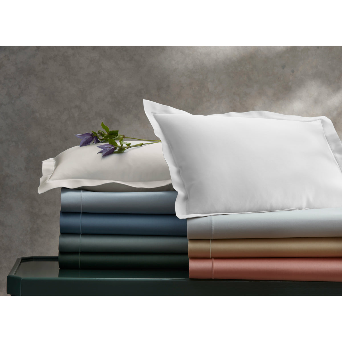 Matouk Talita Satin Stitch Bedding Stack Compilation Fine Linens