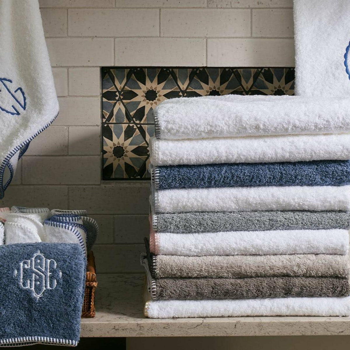 Matouk Whipstitch Bath Towels Stack Colors Fine Linens
