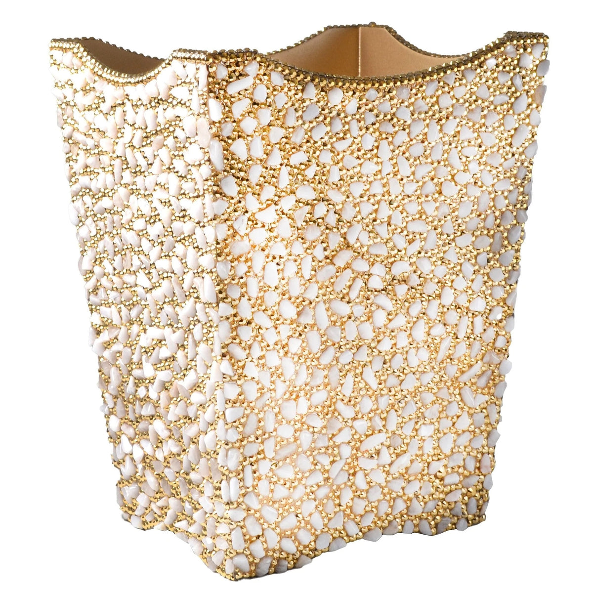 Mike and Ally Ambrosia Bath Accessories White Quartz Gold Waste Basket