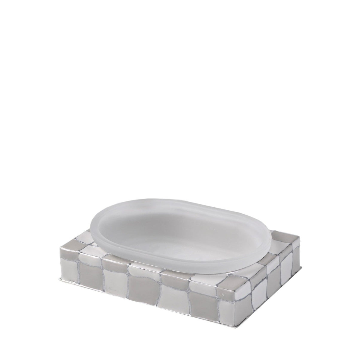 Closeup Image of Mike and Ally Quattro Bath Soap Dish in Coffee/Mist/Silver
