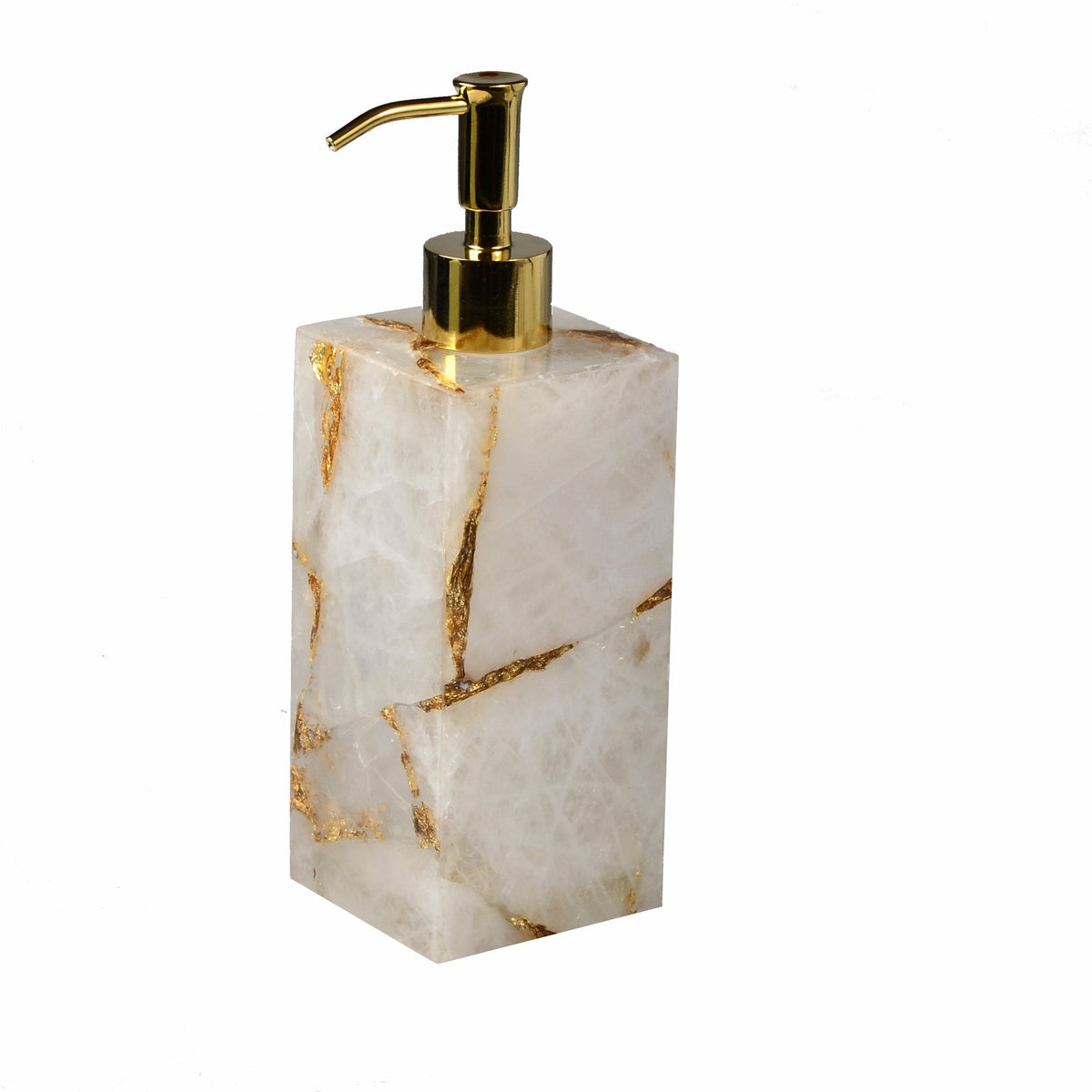 Mike and Ally Taj Premium Gemstone Bath Accessories Box Pump Rock Crystal w/ Gold Foil
