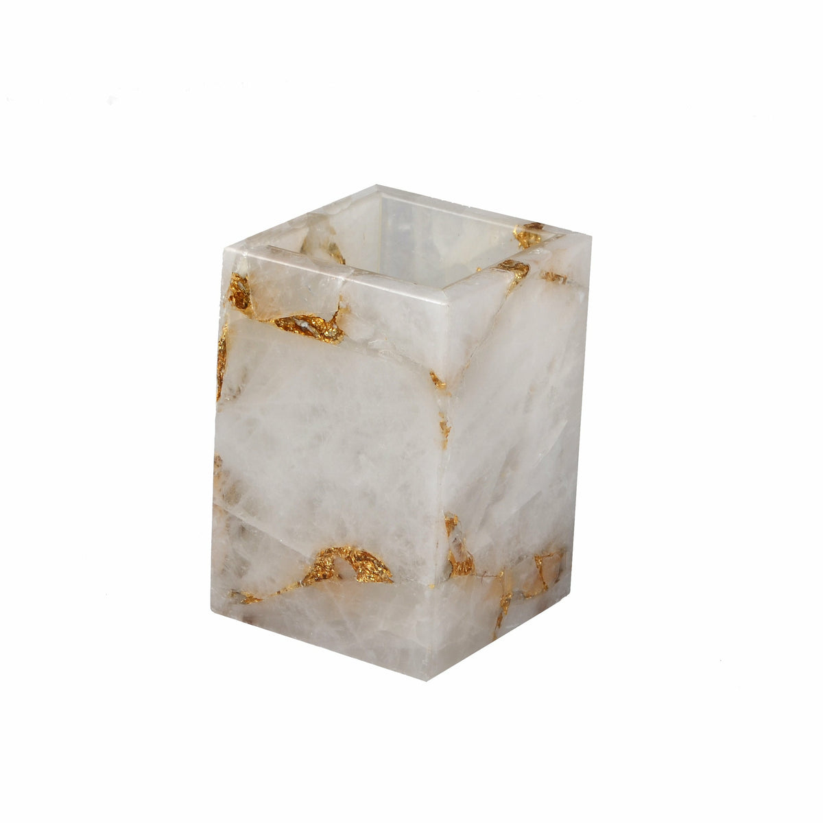 Mike and Ally Taj Premium Gemstone Bath Accessories Brush Holder Rock Crystal w/ Gold Foil