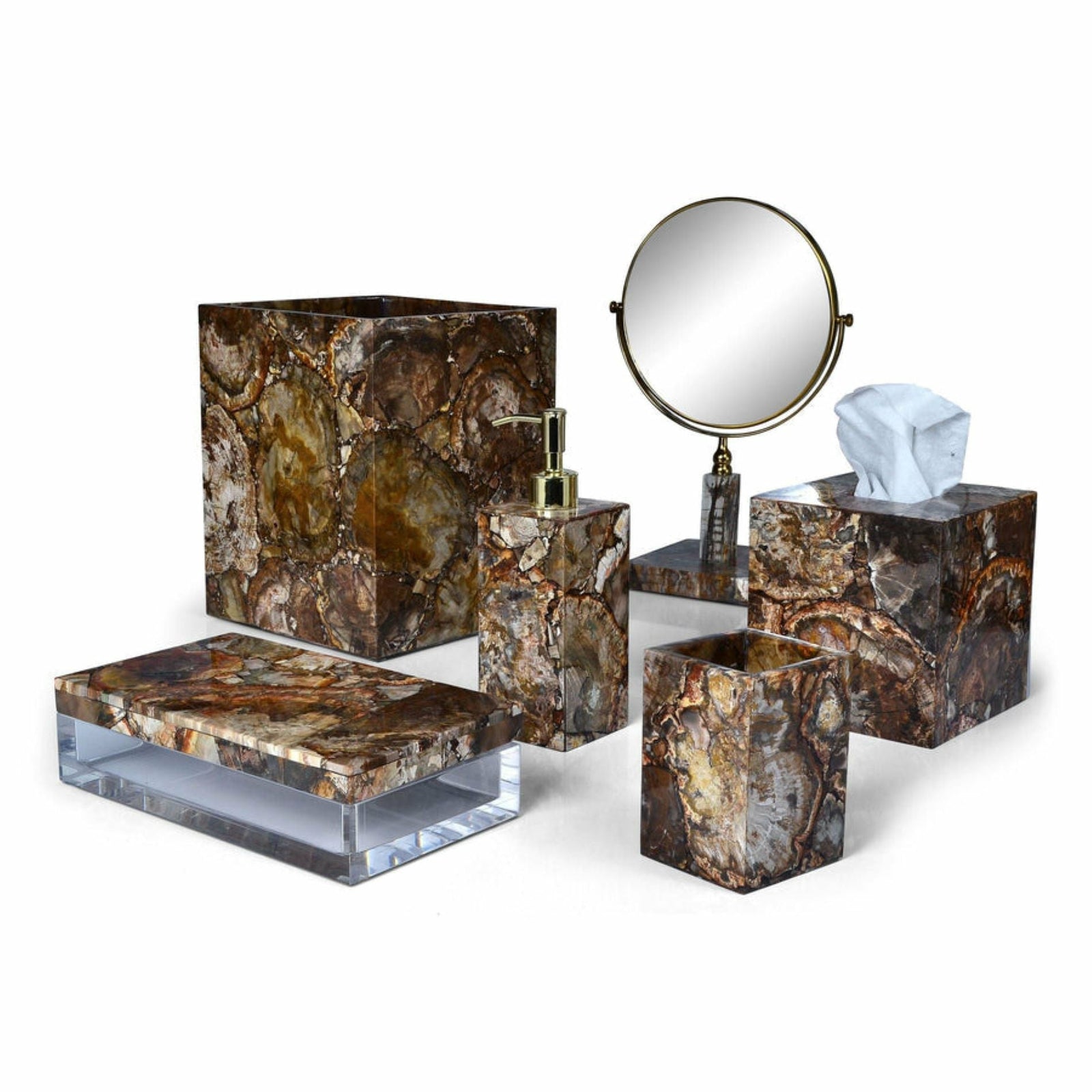 Mike and Ally Taj Premium Gemstone Bath Accessories Petrified Wood