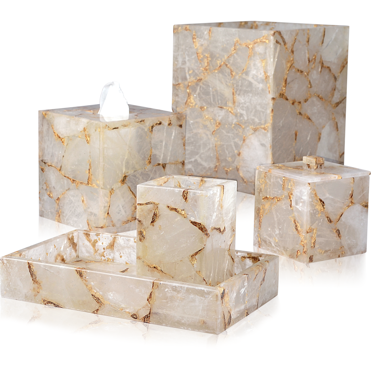 Mike and Ally Taj Premium Gemstone Bath Accessories Rock Crystal w/ Gold Foil