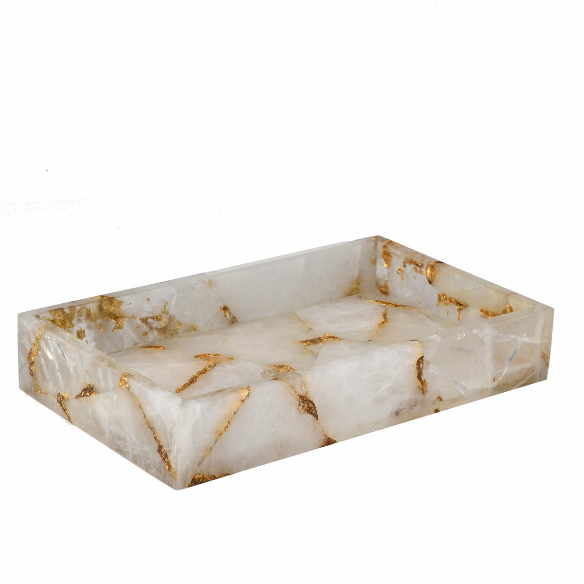 Mike and Ally Taj Premium Gemstone Bath Accessories Small Tray Rock Crystal w/ Gold Foil