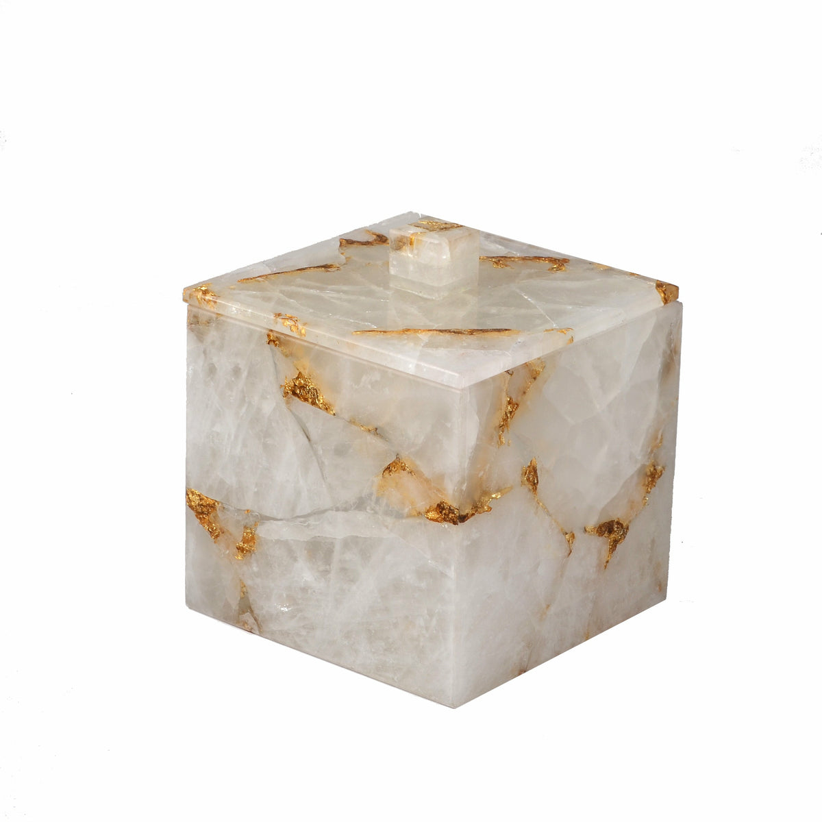 Mike and Ally Taj Premium Gemstone Bath Accessories Square Container Rock Crystal w/ Gold Foil