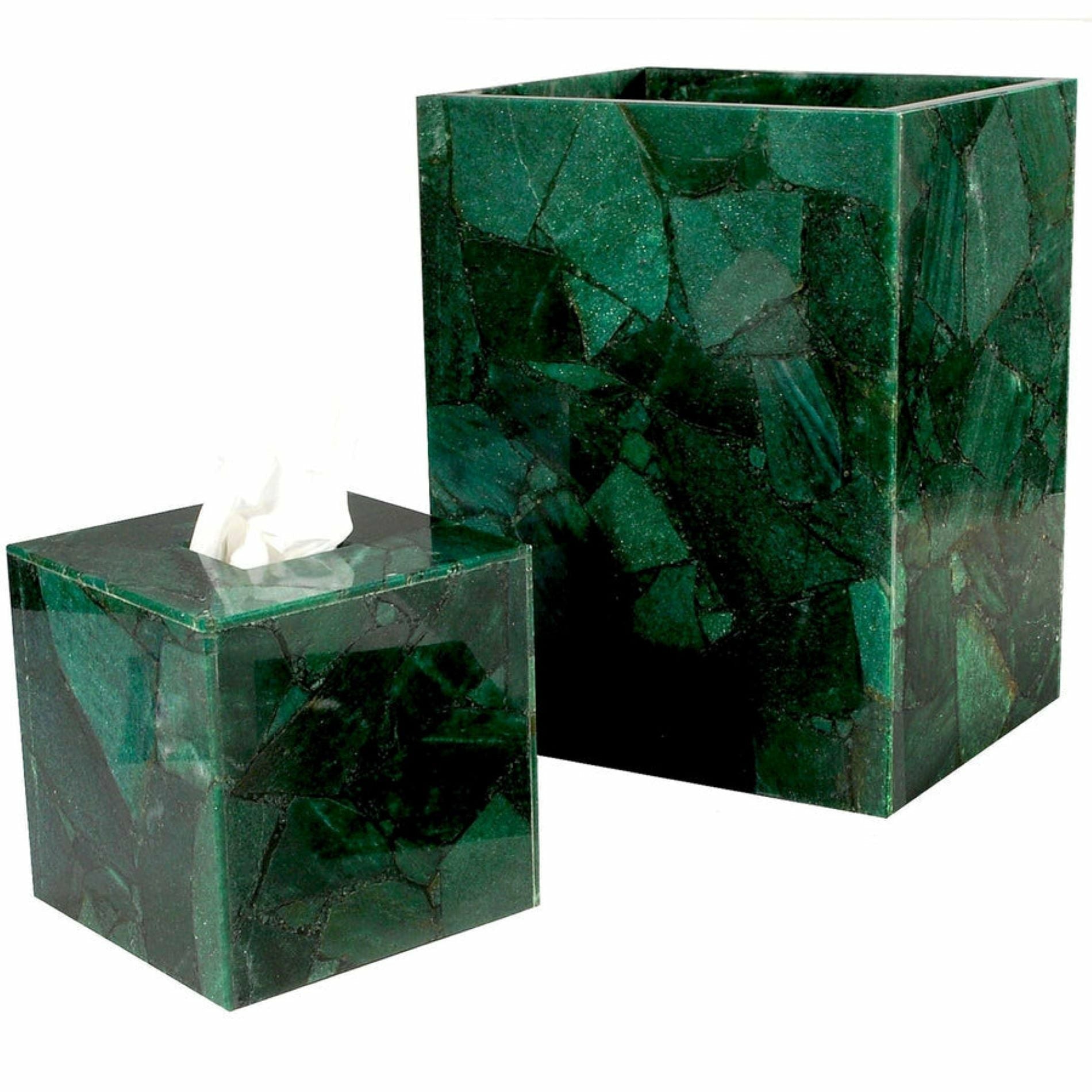 Mike and Ally Taj Premium Gemstone Bath Accessories Wastebasket Green Aventurine