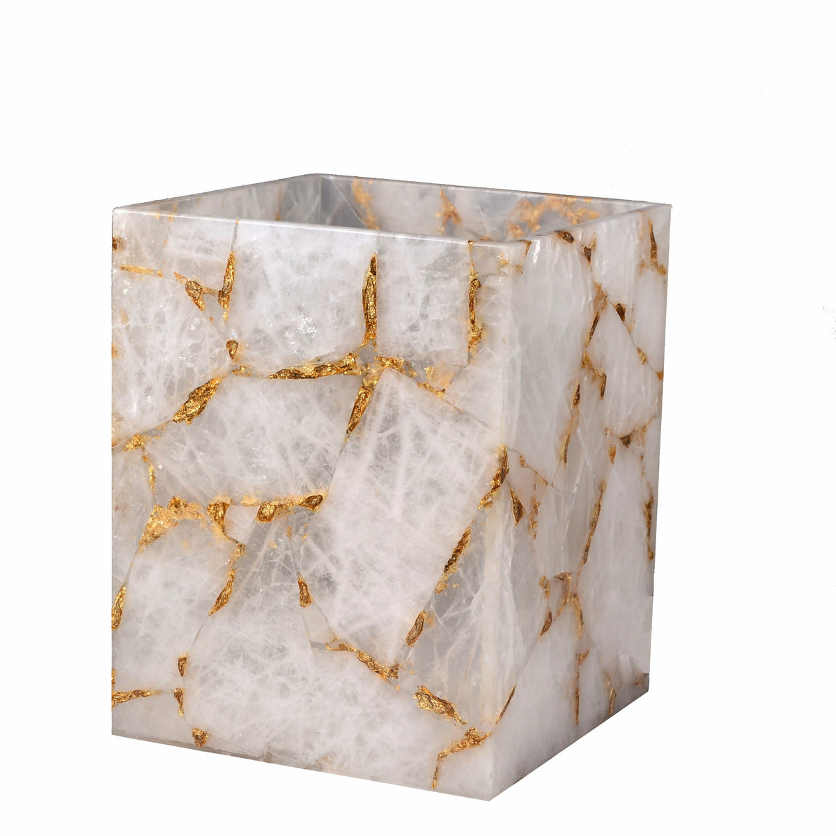 Mike and Ally Taj Premium Gemstone Bath Accessories Wastebasket Rock Crystal w/ Gold Foil
