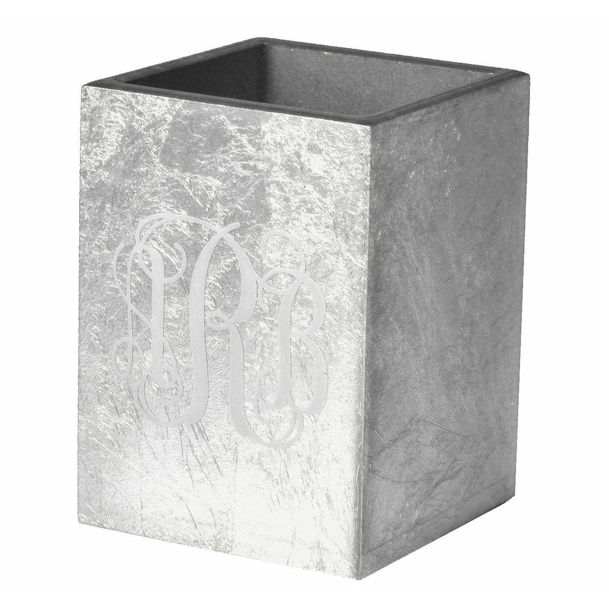 Mike and Ally Eos Monogrammed Collection Brush Holder Silver Leaf