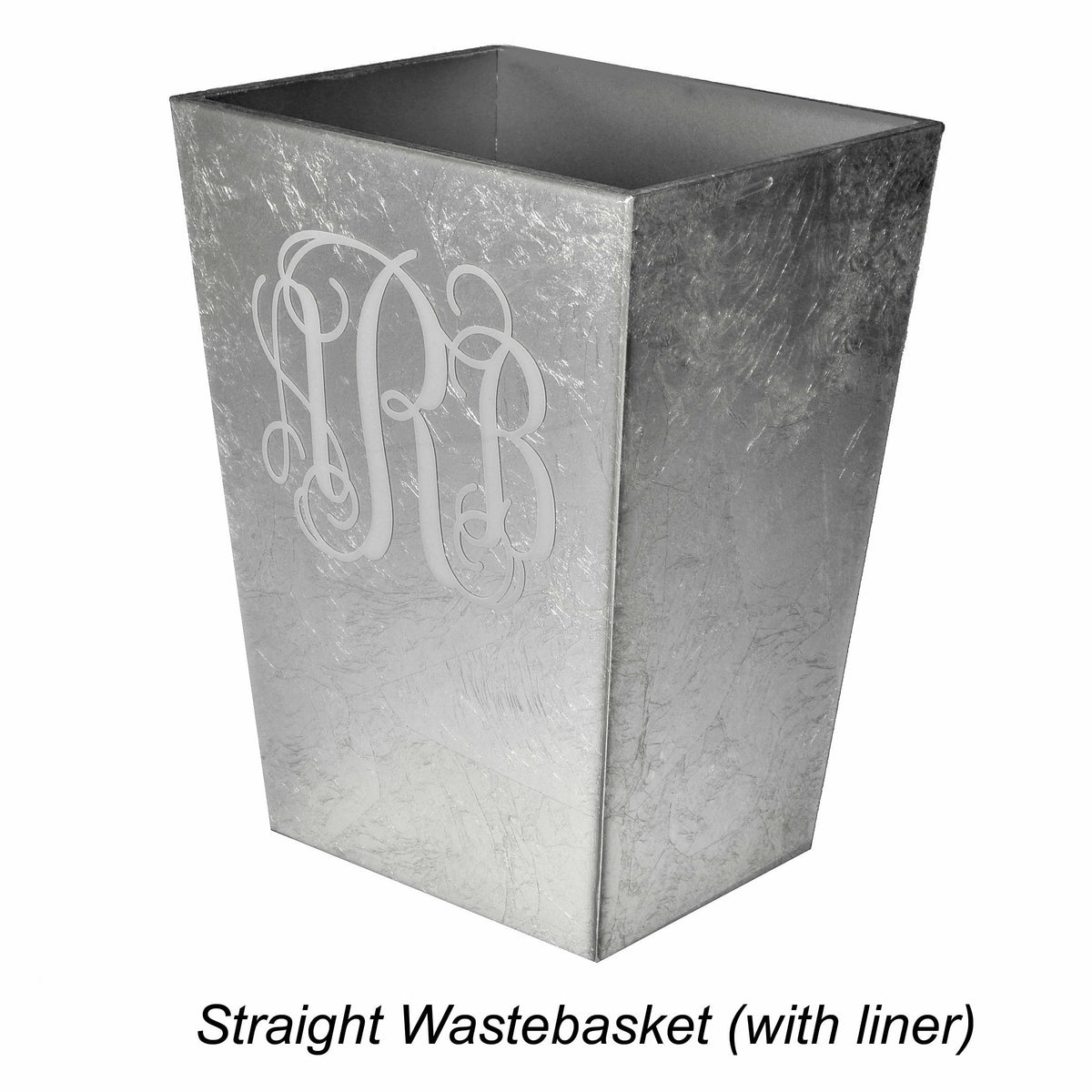 Mike and Ally Eos Monogrammed Collection Wastebasket Silver Leaf