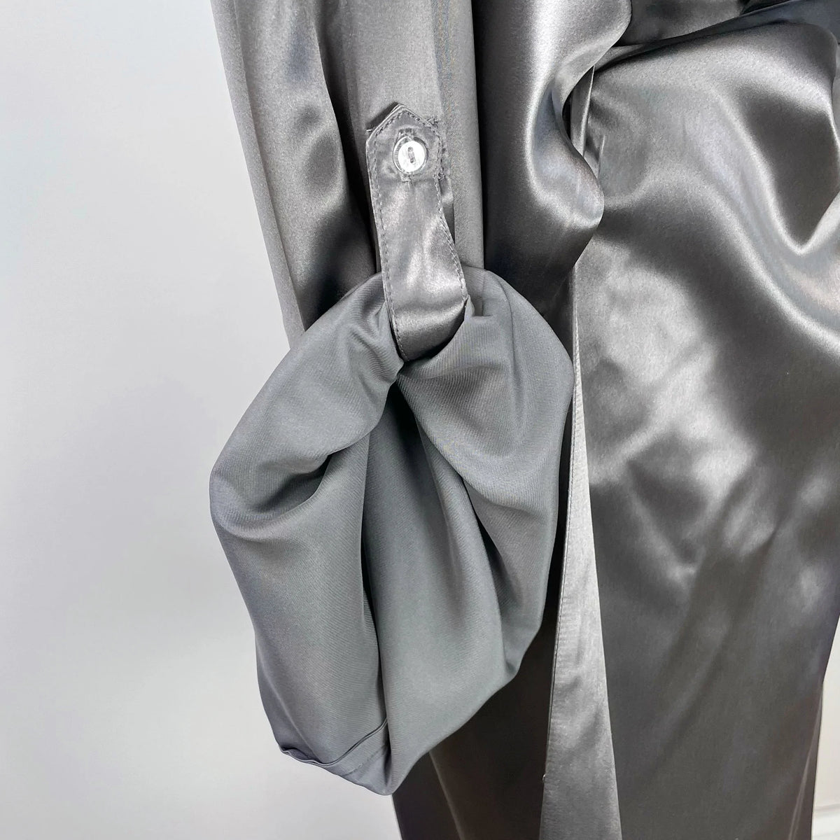 Mulberry Park Silks 100% Pure Silk Robe Sleeve Gunmetal Fine Linens
