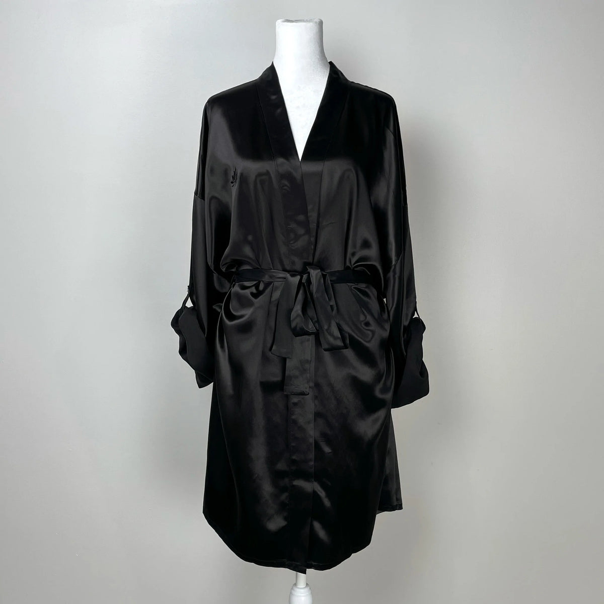 Mulberry Park Silks 100% Pure Silk Robe Black Fine Linens