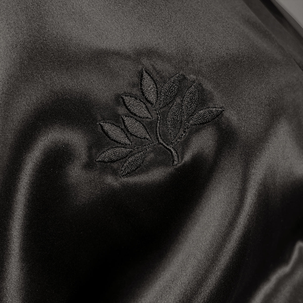 Mulberry Park Silks 100% Pure Silk Robe Embroidered Black Fine Linens