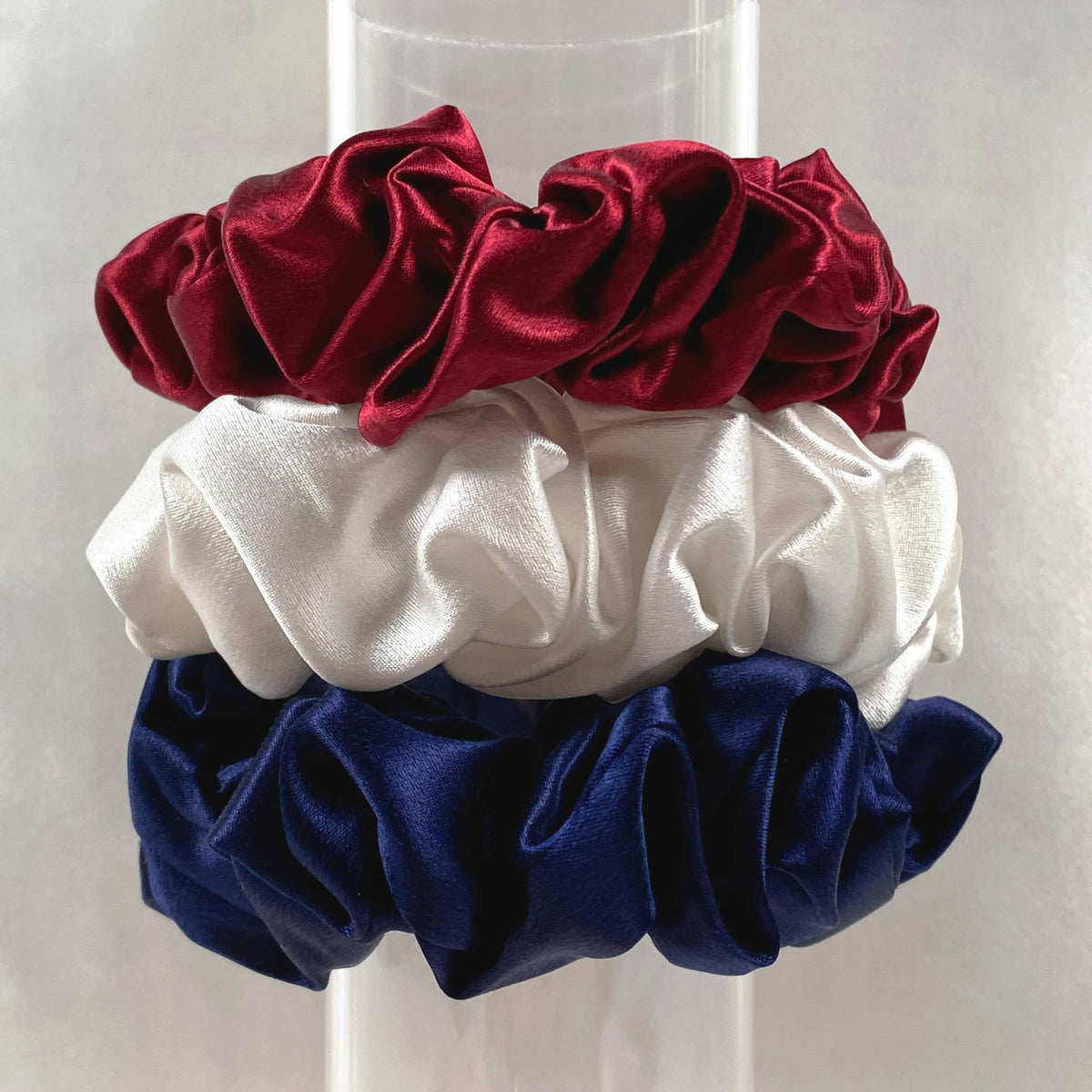 Large Ruby Red/Bright White/Navy Blue Scrunchies