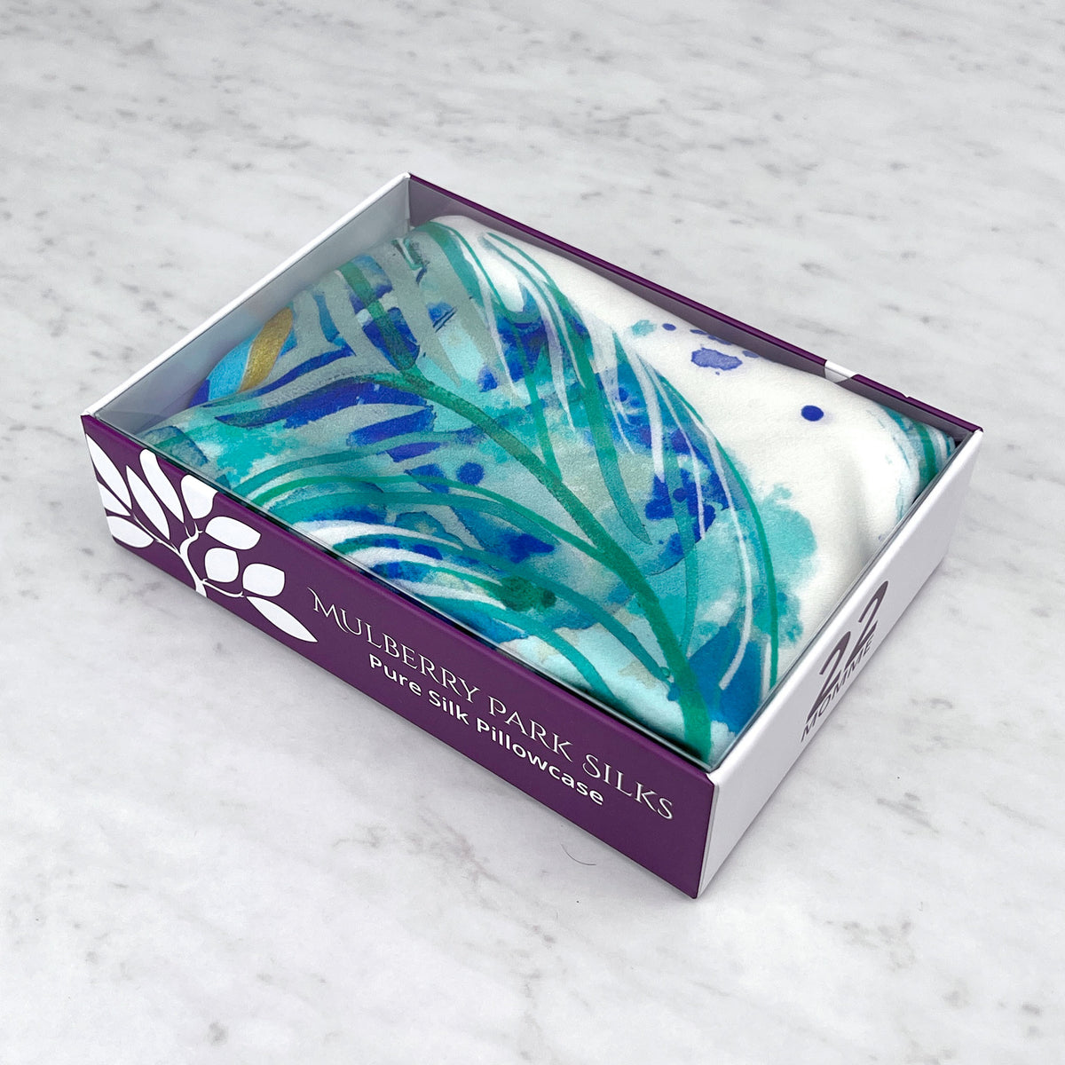 Mulberry Park Silks Peacock Feathers Silk Pillowcase in a box