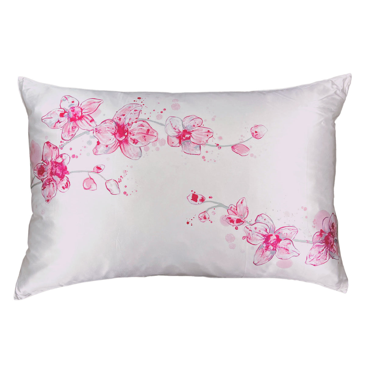 Mulberry Park Silks Pink Orchids Silk Pillowcase King Size