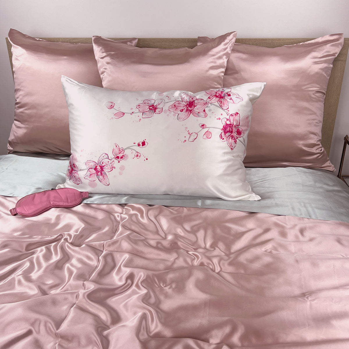 Mulberry Park Silks Pink Orchids Silk Pillowcase Pink Bedding