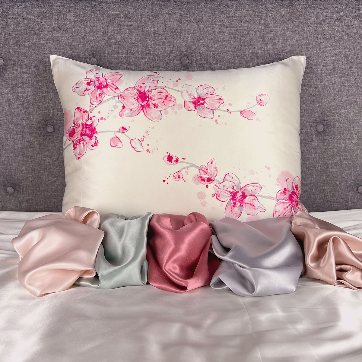 Mulberry Park Silks Pink Orchids Silk Pillowcase fine silk