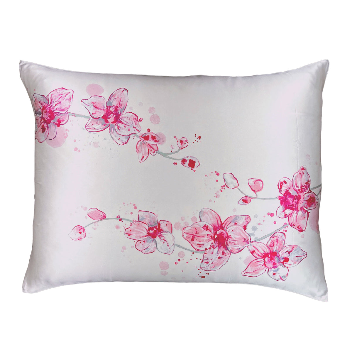 Mulberry Park Silks Pink Orchids Silk Pillowcase