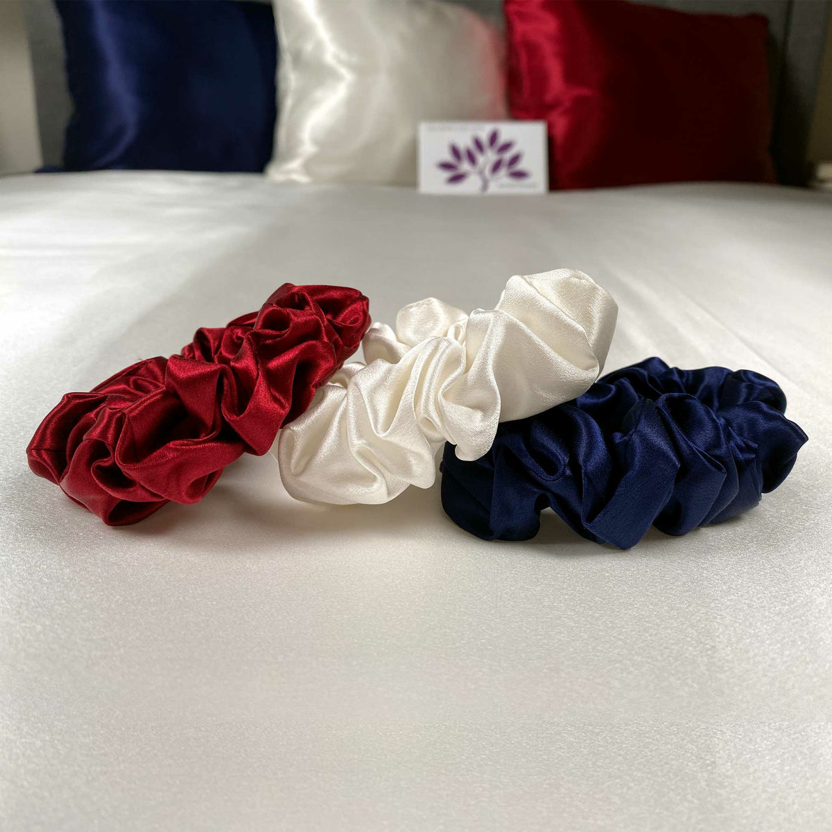 Large Ruby Red/Bright White/Navy Blue Scrunchies