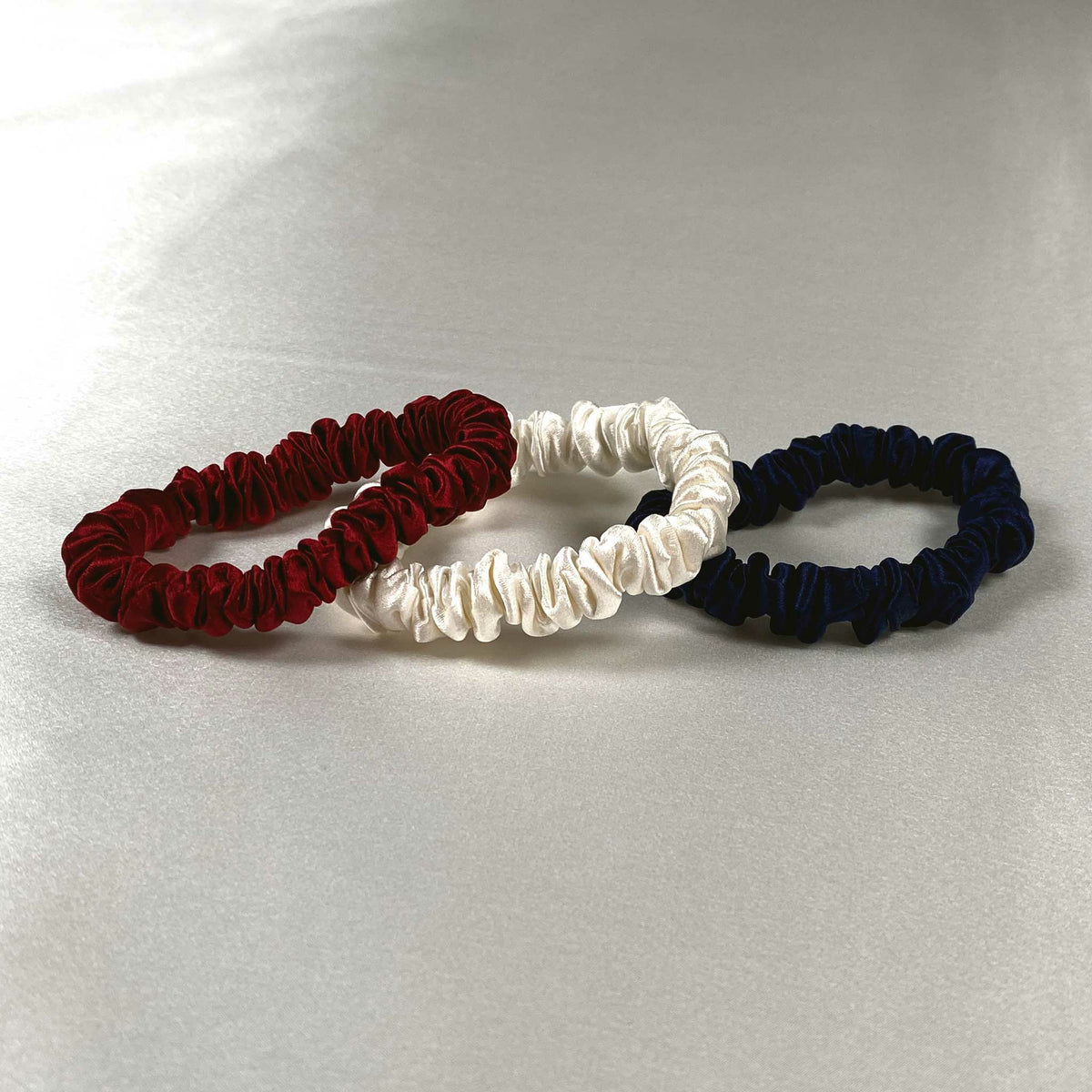 Small Ruby Red/Bright White/Navy Blue Scrunchies
