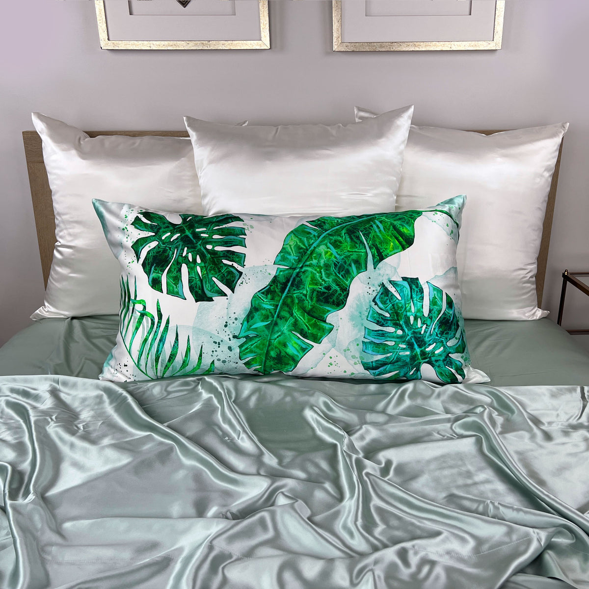 Tropical Palms Silk Pillowcase from Mulberry Park Silks on Bedding