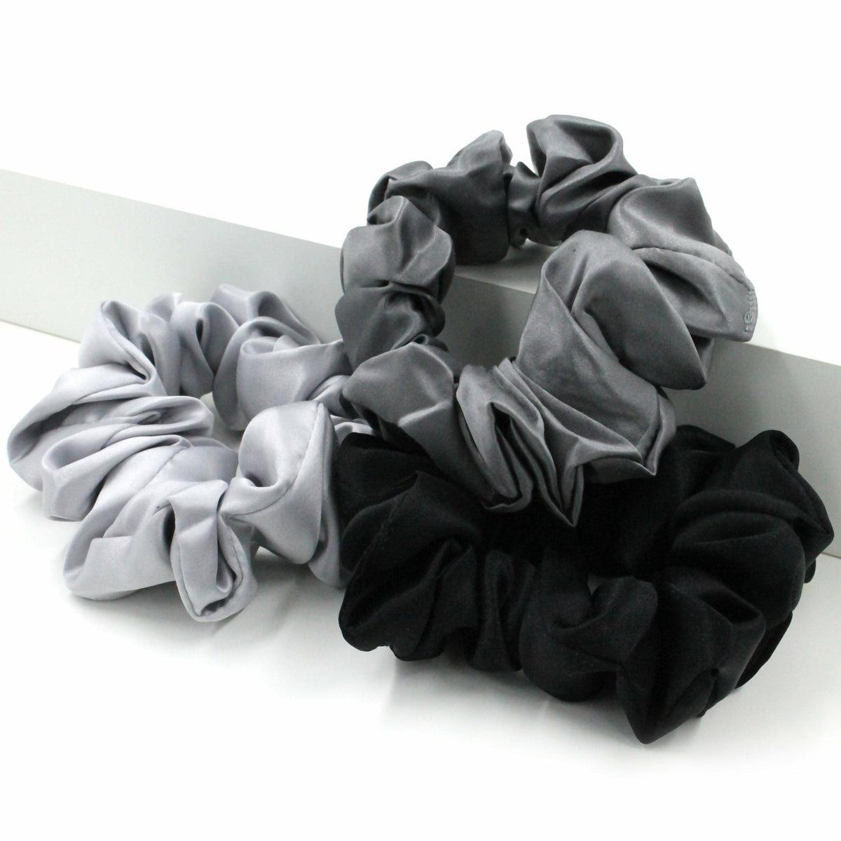Large Black/Silver/Gunmetal Scrunchies
