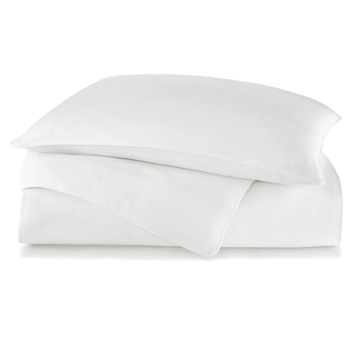 Stack of Peacock Alley Mandalay Linen Bedding Sham and Duvet Cover in Color White