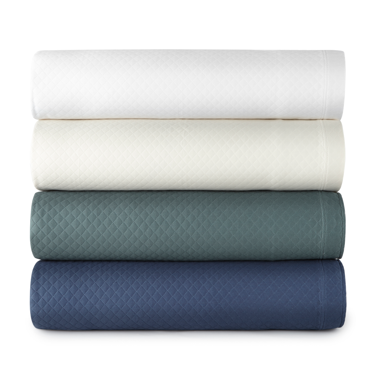 Folded Coverlets in Different Colors of Peacock Alley Oxford Matelassé Bedding