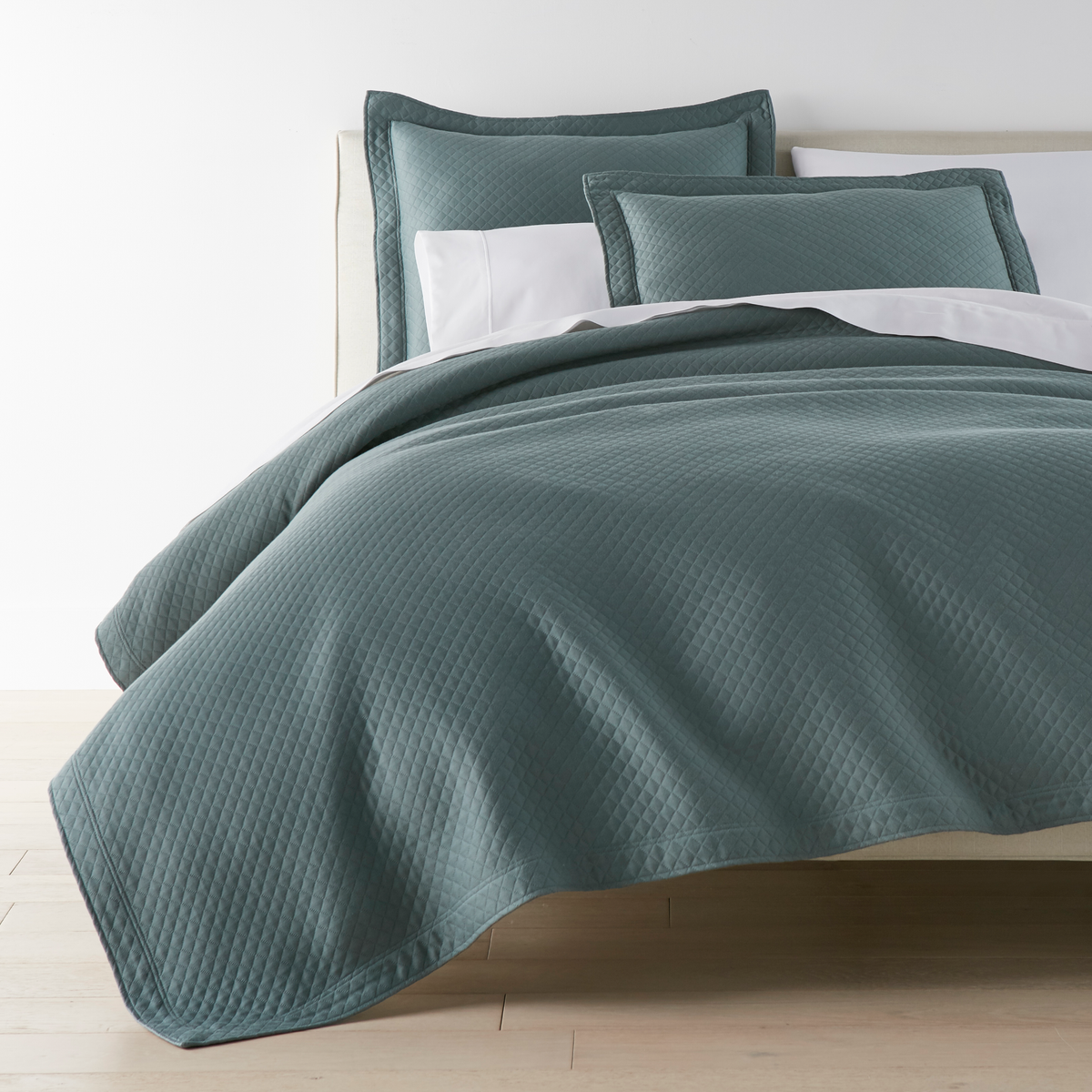 Full Bedding of Peacock Alley Oxford Matelassé Coverlets and Shams Collection Color Spruce
