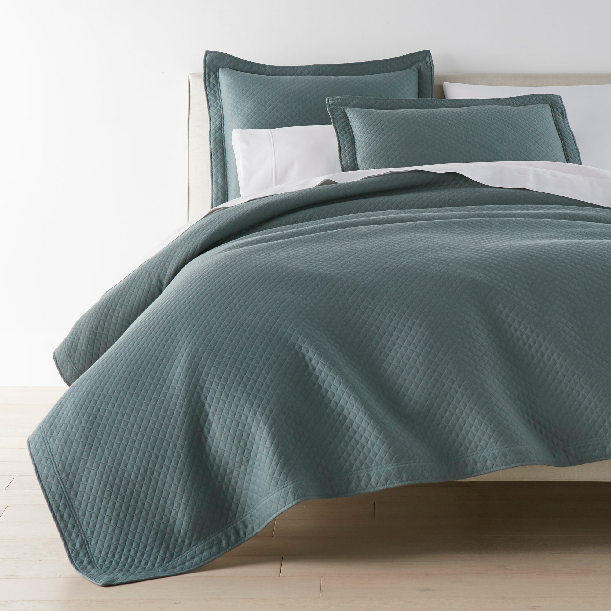 Full Bedding of Peacock Alley Oxford Matelassé Coverlets and Shams Collection Color Spruce