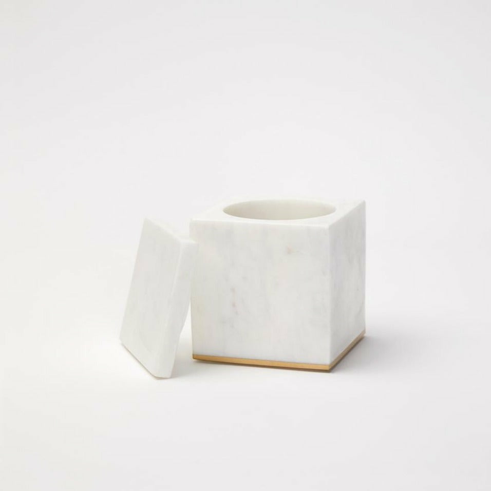 Pietra Marble Storage Jar - White-Gold