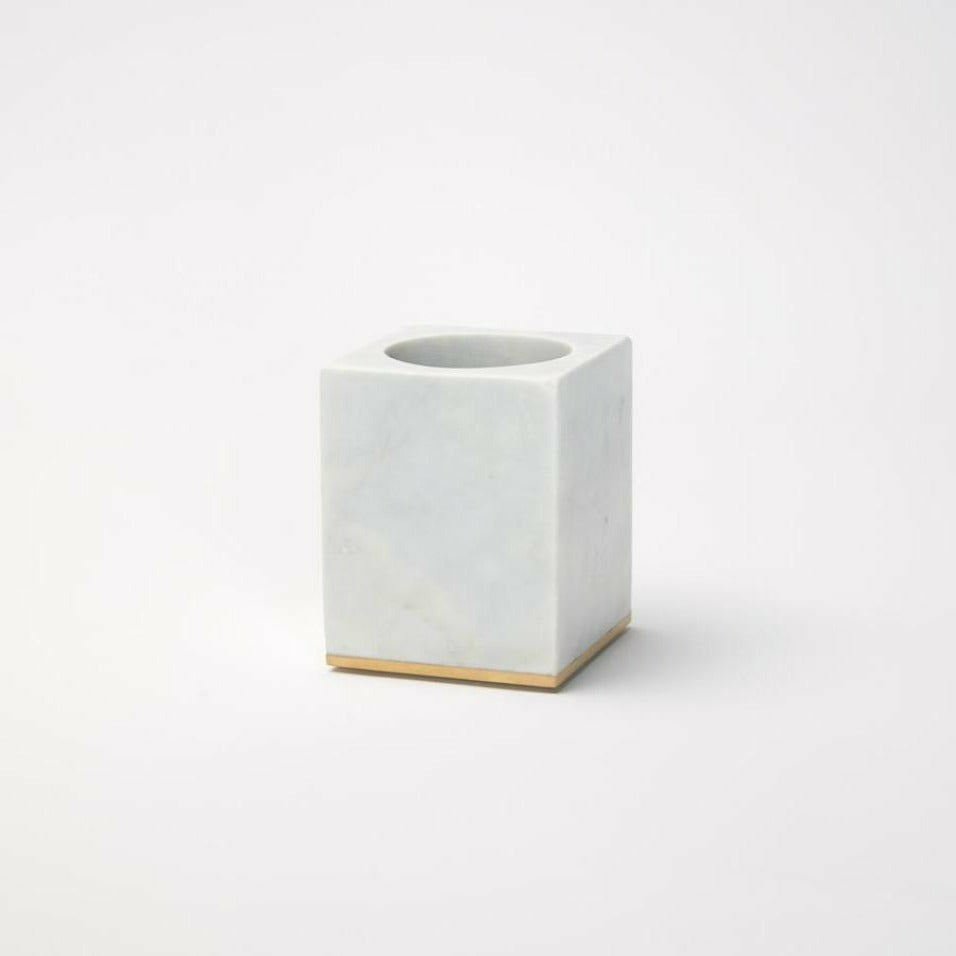 Pietra Marble Toothbrush Holder - White-Gold