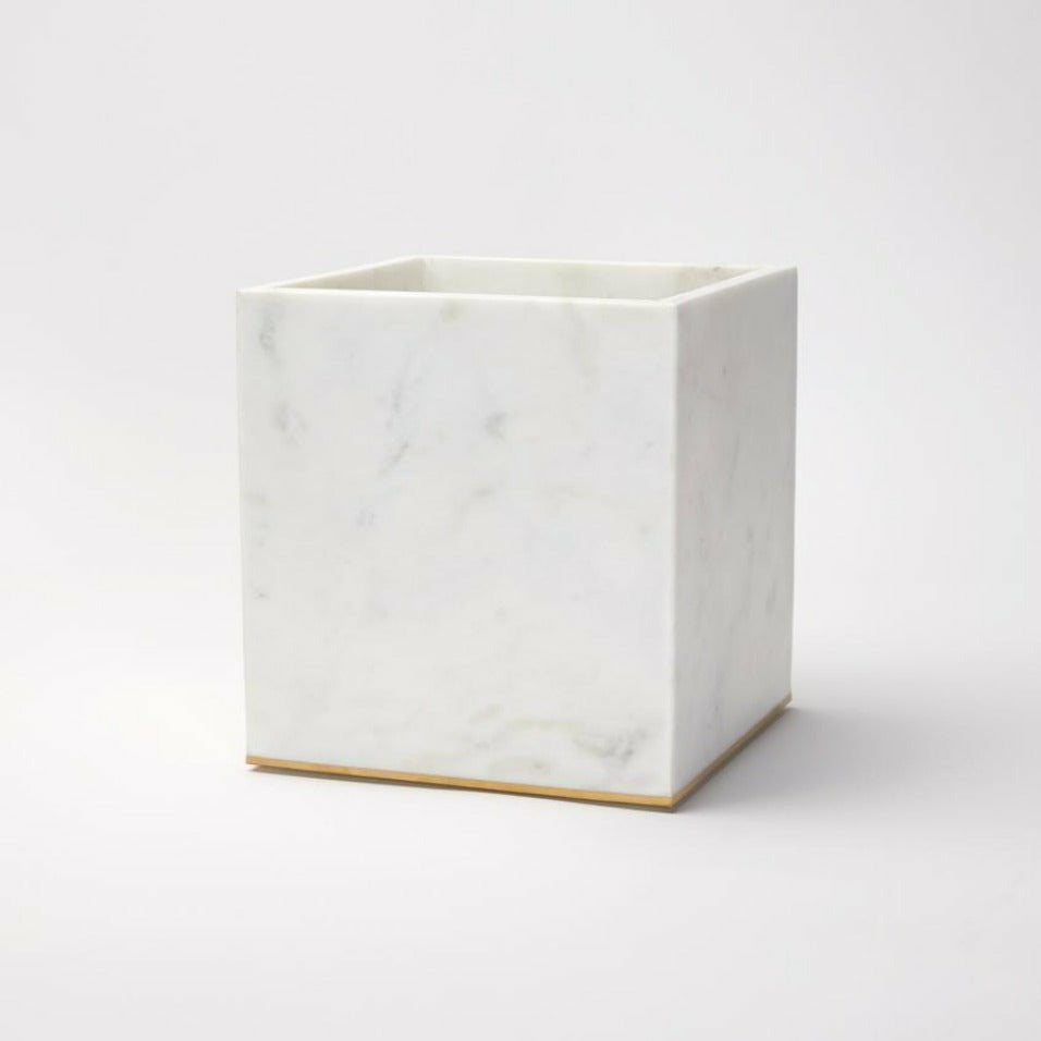 Pietra Marble Waste Basket - White-Gold