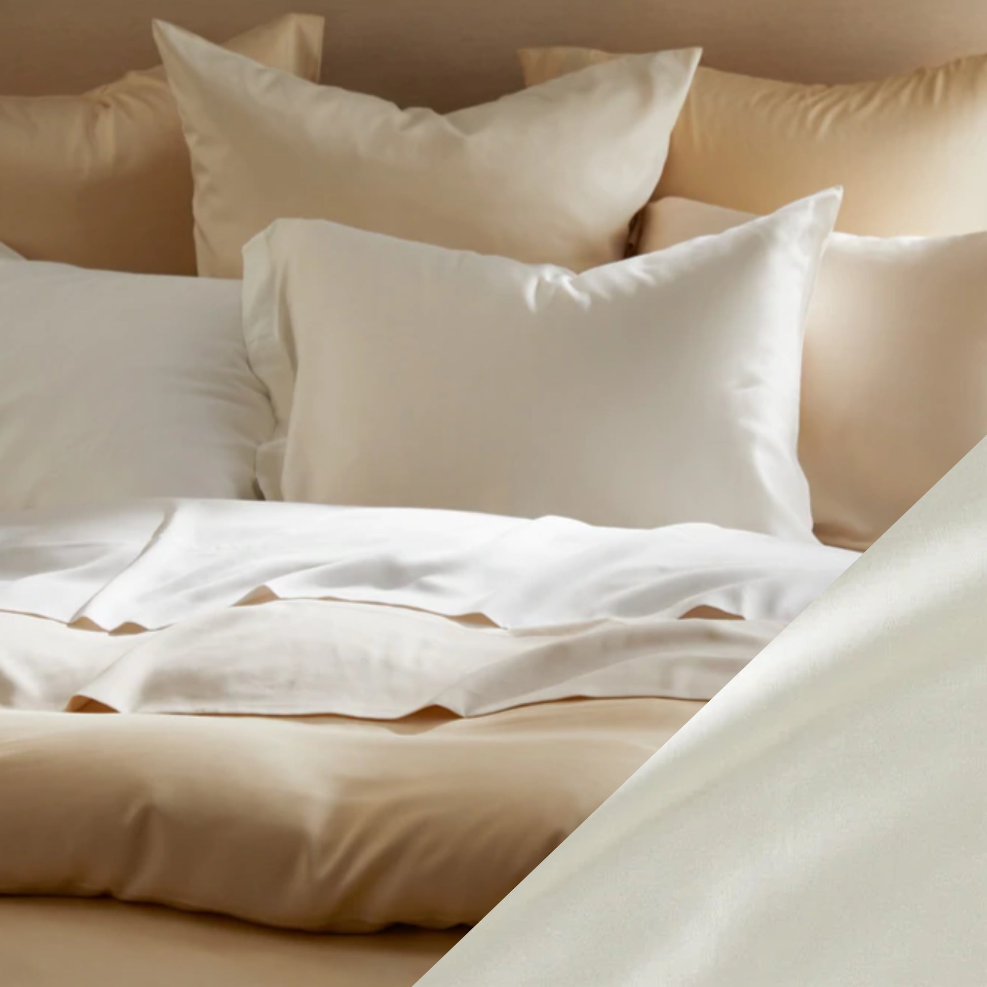Main Lifestyle of SDH Legna Classic Bedding with Swatch of Sand