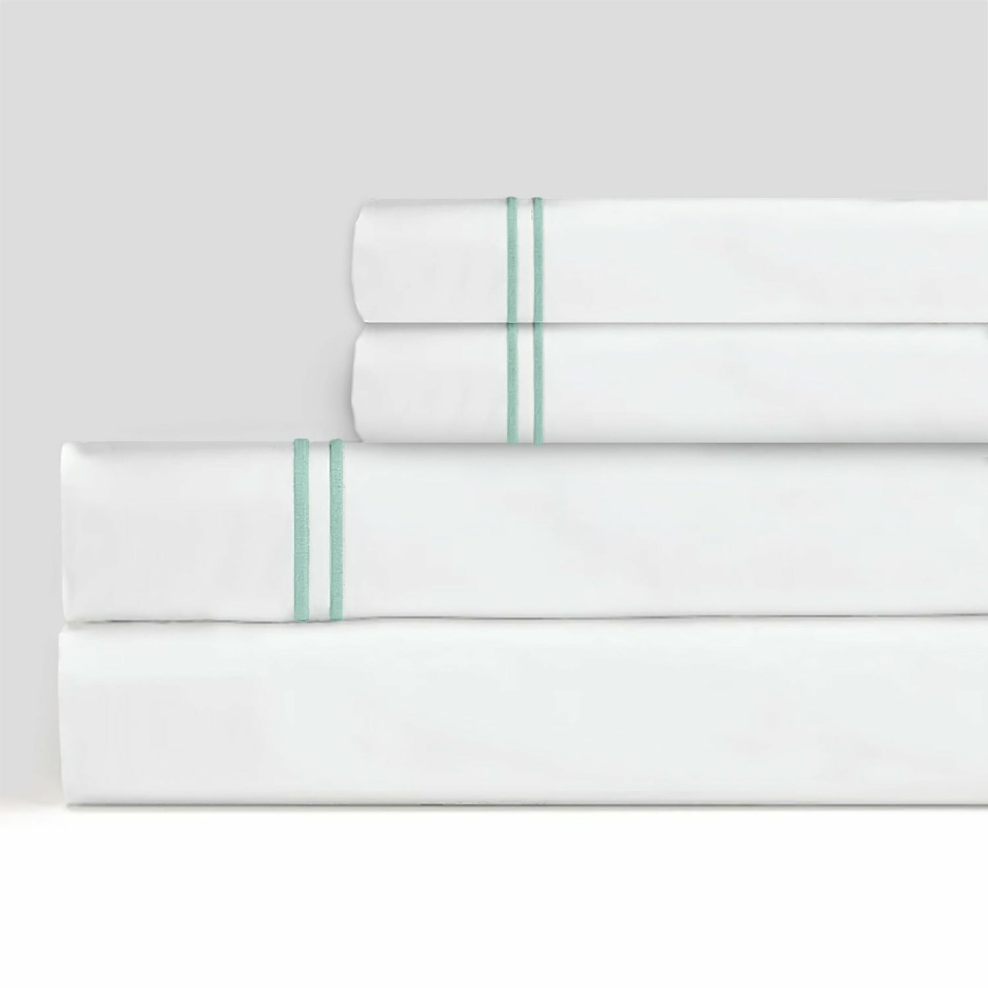 Sferra Grande Hotel Sheet Sets White/Aqua Main Fine Linens