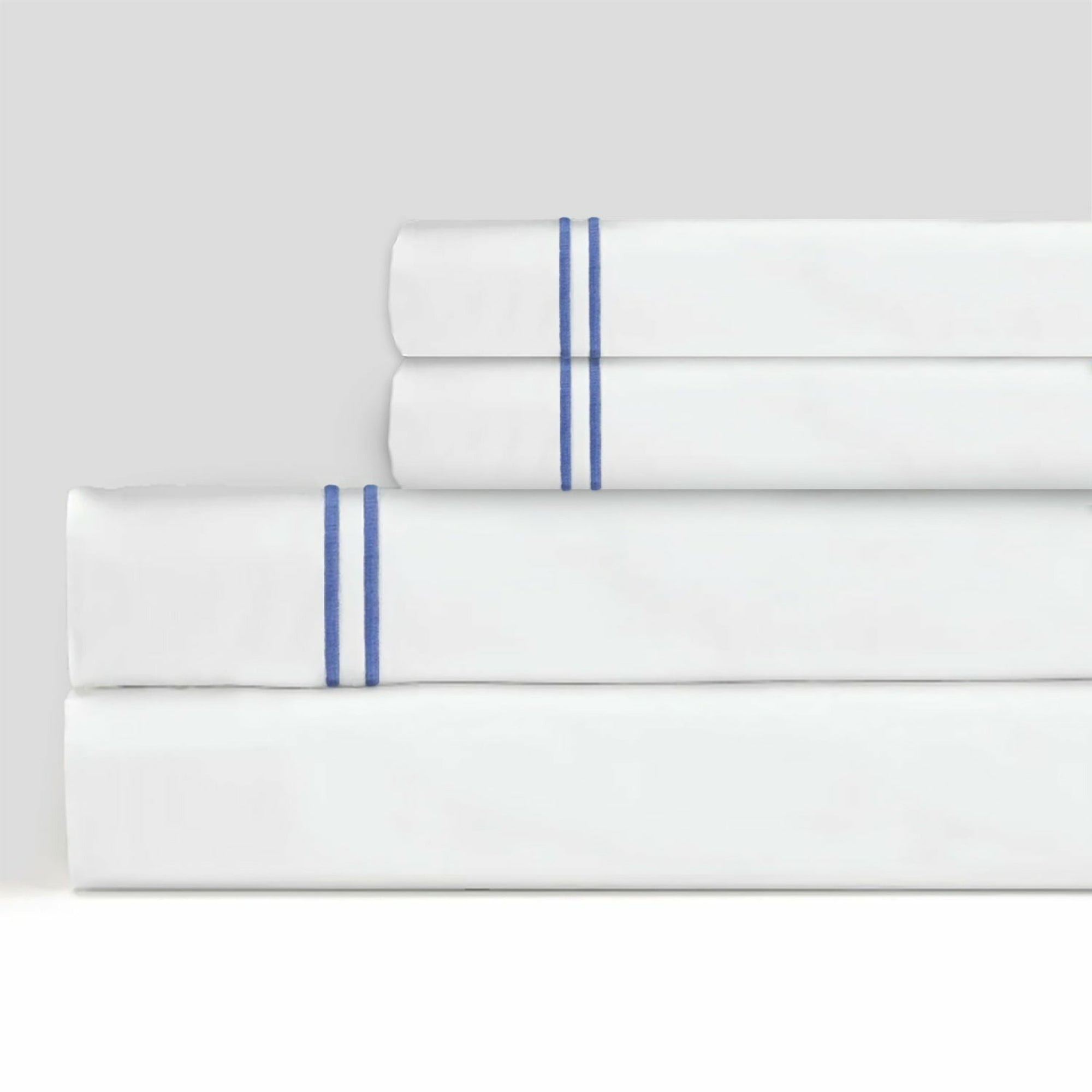 Sferra Grande Hotel Sheet Sets White/Cornflower Blue Fine Linens