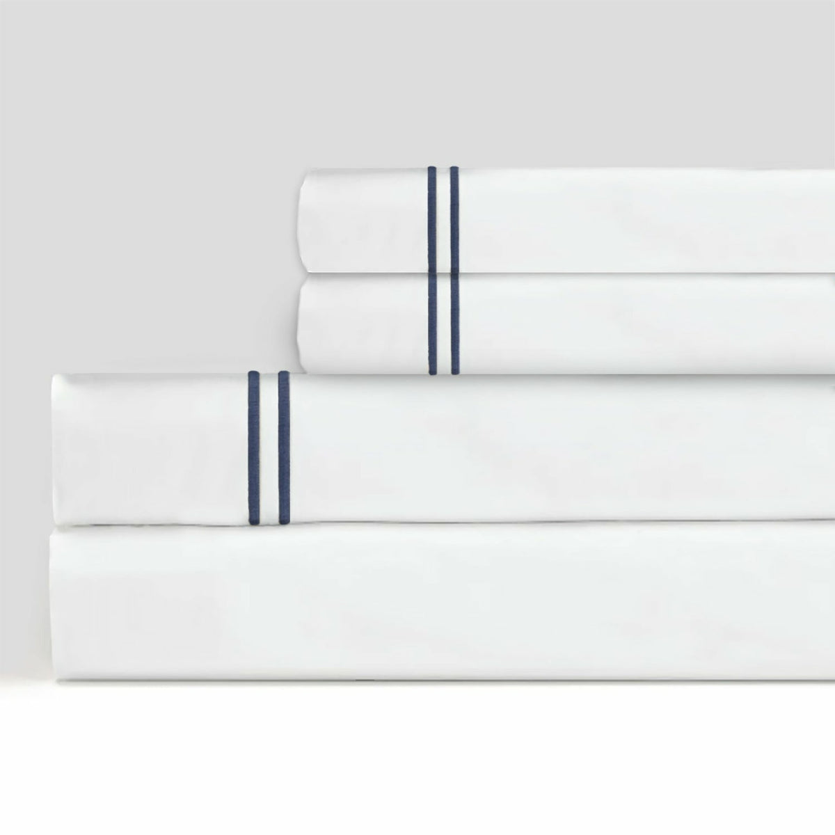 Sferra Grande Hotel Sheet Sets White/Navy Main Fine Linens