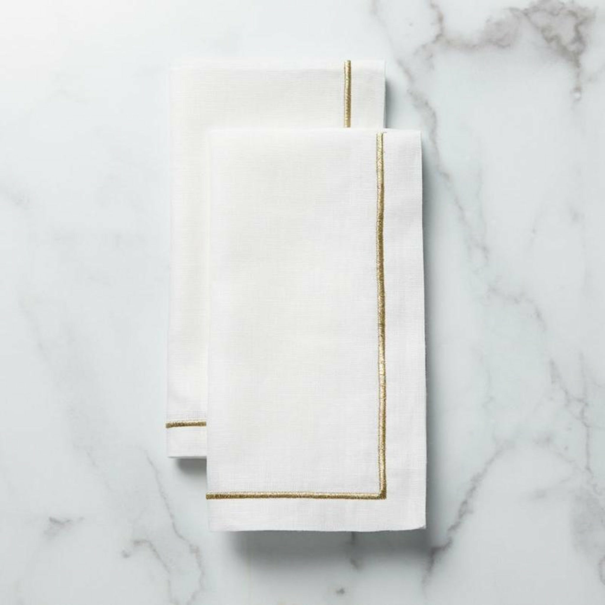 Gold Embroidered Luxury Large Linen Napkins Set 4 