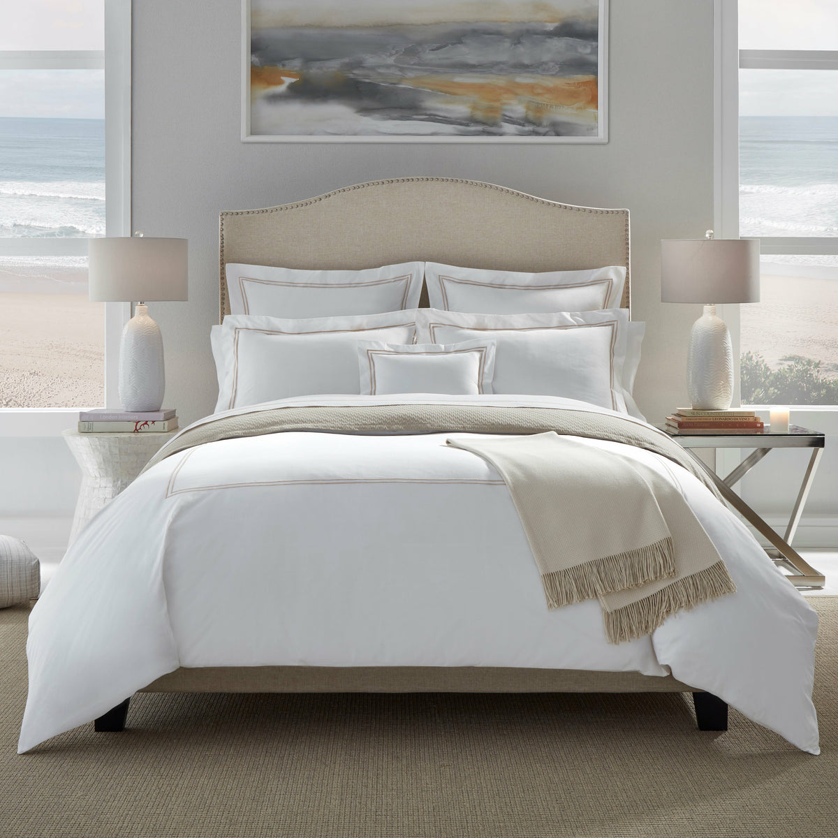 Sferra Grande Hotel Sheet Sets White/Taupe Lifestyle Fine Linens