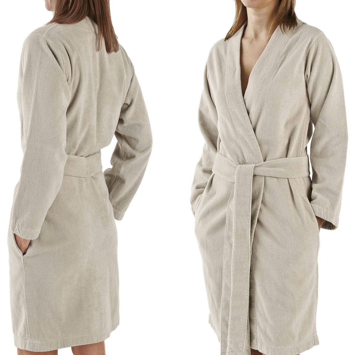 Abyss Spa Bath Robes and Slippers Front and Back White Fine Linens